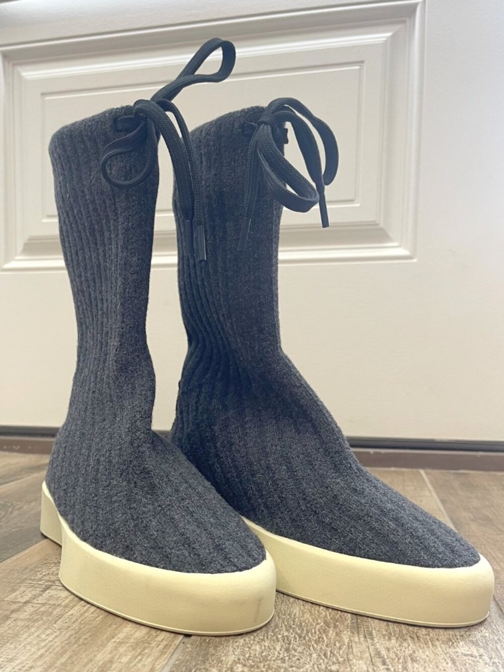 $995 NEW Fear of God Gray Rib Moc Knit Wool High Sneakers Shoes 42(9)